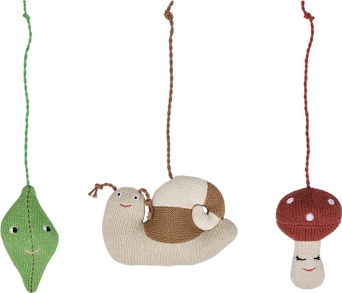 OYOY Forest Educational Play Gym Pendants, set of 3 with nature themes.